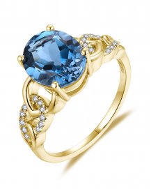 OVAL LONDON BLUE TOPAZ DIAMOND RING (TR5853)