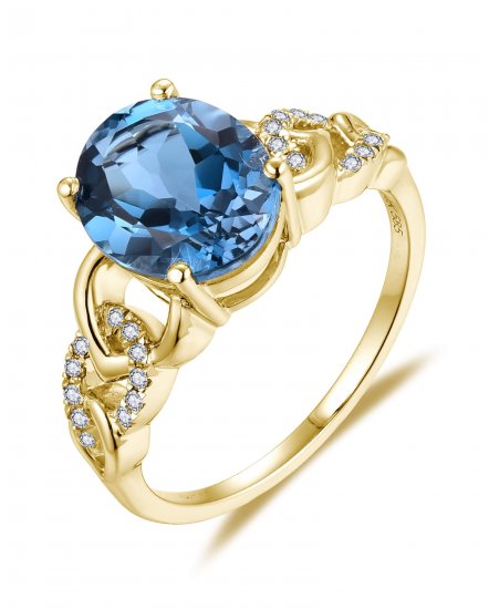 OVAL LONDON BLUE TOPAZ DIAMOND RING (TR5853)