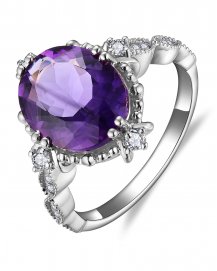 OVAL AMETHYST DIAMOND RING (TR5855)