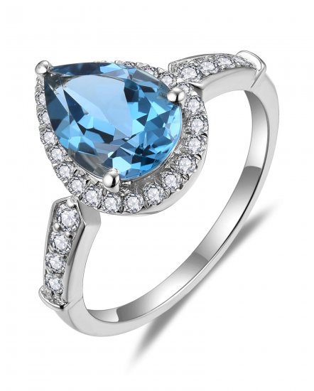 PEAR LONDON BLUE TOPAZ DIAMOND RING (TR5856)