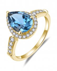PEAR LONDON BLUE TOPAZ DIAMOND RING (TR5856)
