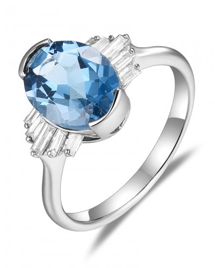 OVAL LONDON BLUE TOPAZ DIAMOND RING (TR5859)