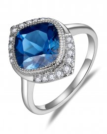 CUSHION LONDON BLUE TOPAZ DIAMOND RING (TR5862)