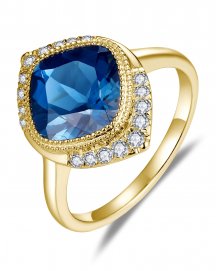 CUSHION LONDON BLUE TOPAZ DIAMOND RING (TR5862)
