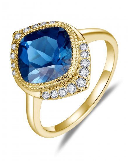 CUSHION LONDON BLUE TOPAZ DIAMOND RING (TR5862)