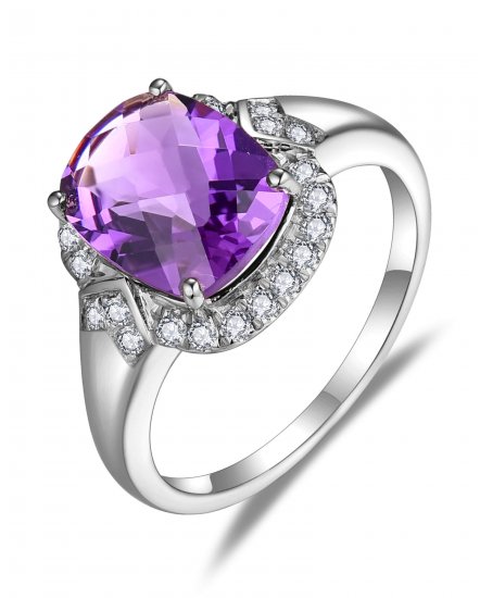 CUSHION AMETHYST DIAMOND RING (TR5863)