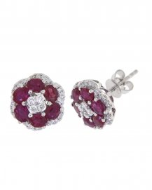 FLORAL STYLE COLORED STONE DIAMOND STUDS (VE413)