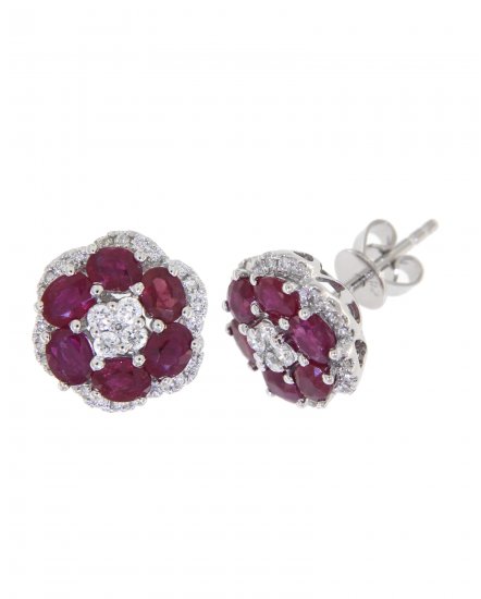 FLORAL STYLE COLORED STONE DIAMOND STUDS (VE413)
