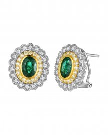 OVAL EMERALD DIAMOND OMEGA BACK (VE438)