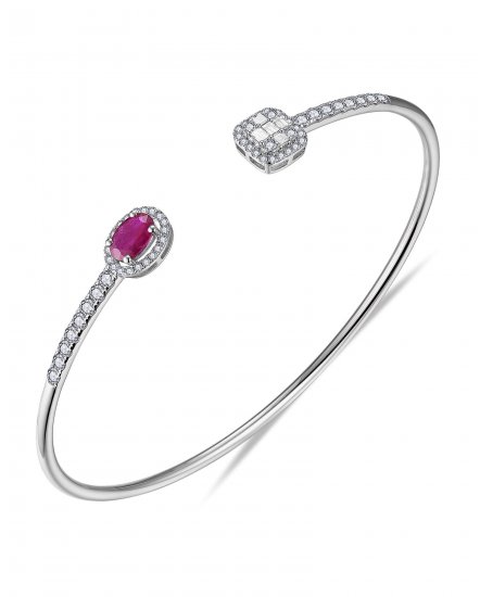 OVAL RUBY DIAMOND CUFF STYLE BANGLE BRACELET (TB607)