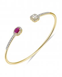 OVAL RUBY DIAMOND CUFF STYLE BANGLE BRACELET (TB607)