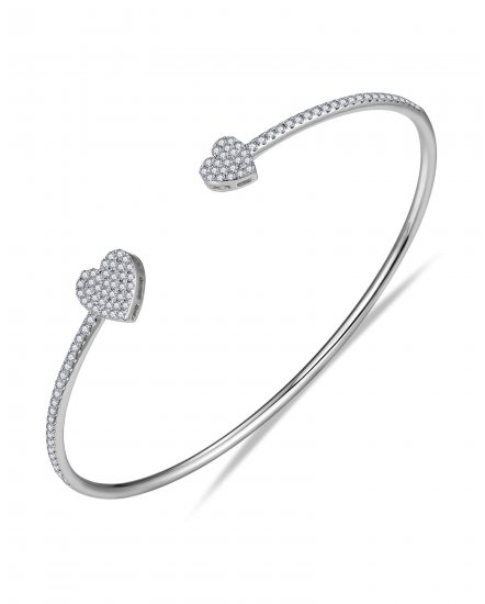 HEART SHAPE DIAMOND CUFF STYLE BANGLE BRACELET (TB637)