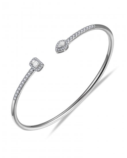 PEAR BAGUETTE DIAMOND CUFF STYLE BANGLE BRACELET (TB663)