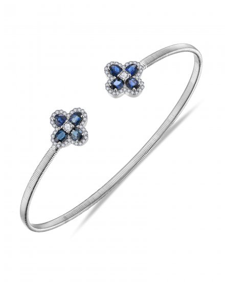 OVAL SAPPHIRE DIAMOND CUFF STYLE BANGLE BRACELET (TB771)