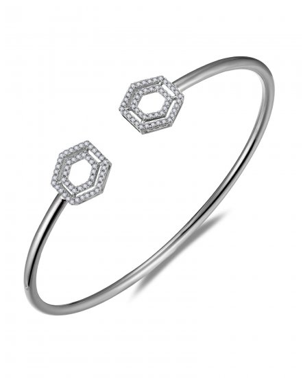 HEXAGON SHAPE CUFF STYLE DIAMOND BANGLE BRACELET (TB785)