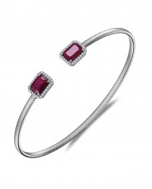 EMERALD CUT RUBY DIAMOND CUFF STYLE BANGLE BRACELET (TB804)