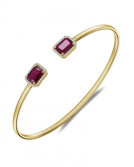 EMERALD CUT RUBY DIAMOND CUFF STYLE BANGLE BRACELET (TB804)