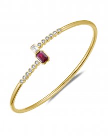 EMERALD CUT RUBY DIAMOND CUFF STYLE BANGLE BRACELET (TB906)