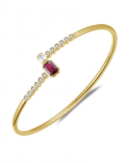 EMERALD CUT RUBY DIAMOND CUFF STYLE BANGLE BRACELET (TB906)