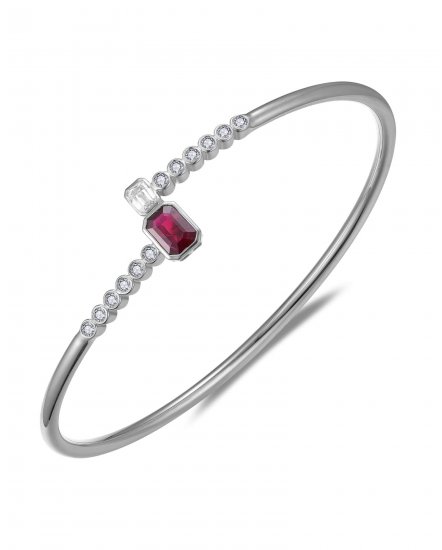 EMERALD CUT RUBY DIAMOND CUFF STYLE BANGLE BRACELET (TB906)