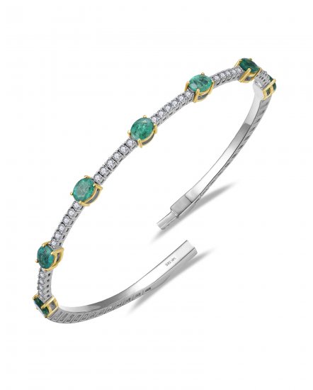 OVAL EMERALD DIAMOND FLEXIBLE BANGLE BRACELET (TB935)
