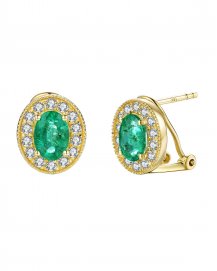 OVAL EMERALD DIAMOND OMEGA BACK (TE1012)