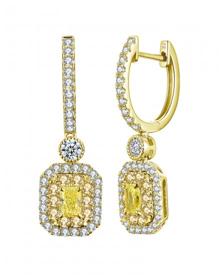 MULTI TONE EMERALD CUT DIAMOND DANGLING (TE1185)