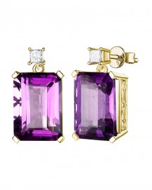 EMERALD CUT  AMETHYST DIAMOND DANGLING (TE1231)