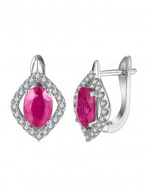 OVAL COLORED STONE DIAMOND EARRINGS (TE1355)