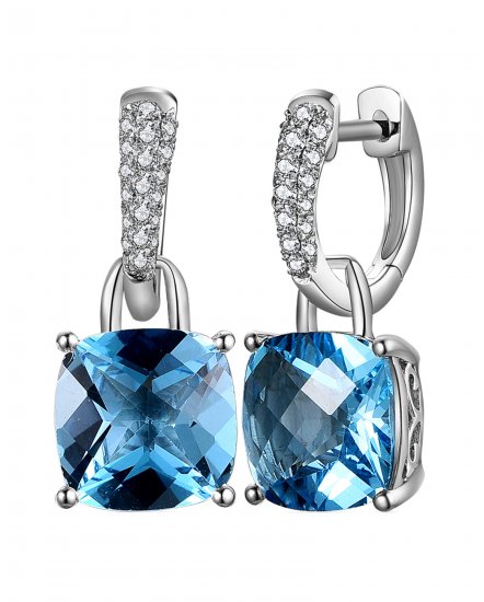 CUSHION SWISS BLUE TOPAZ DIAMOND DANGLING (TE1456)