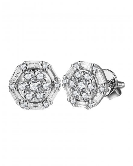 ROUND SHAPE BAGUETTE DIAMOND STUDS (TE1468)