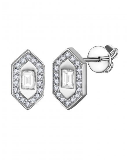HEXAGON STYLE BAGUETTE DIAMOND STUDS (TE1736)