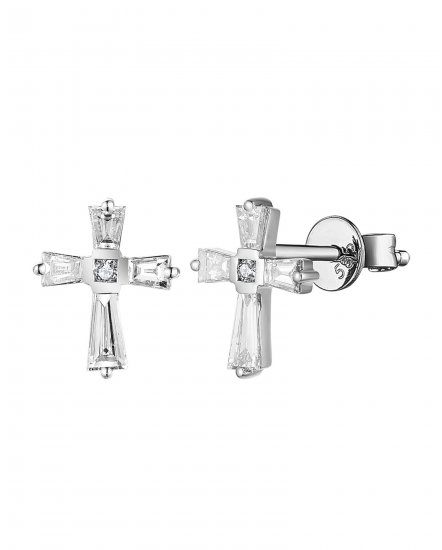 CROSS BAGUETTE DIAMOND STUDS (TE1827)