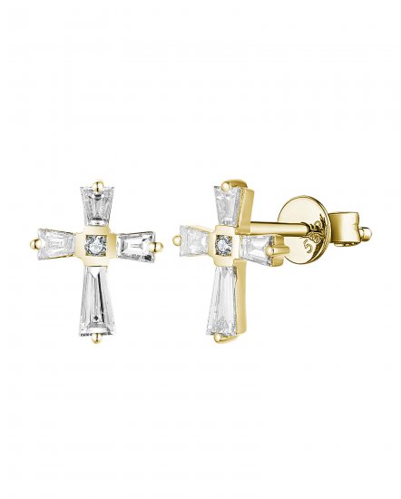 CROSS BAGUETTE DIAMOND STUDS (TE1827)