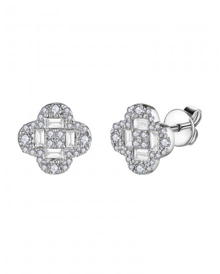 CLOVER STYLE BAGUETTE DIAMOND STUDS (TE1938)