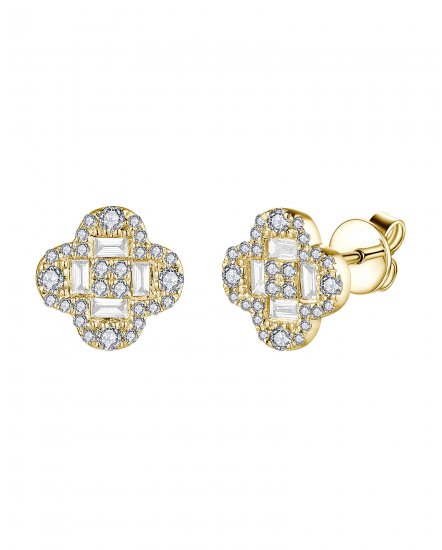 CLOVER STYLE BAGUETTE DIAMOND STUDS (TE1938)