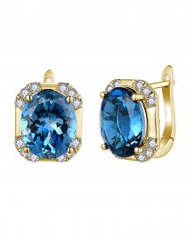 OVAL SHAPE LONDON BLUE TOPAZ DIAMOND EARRINGS (TE1967)