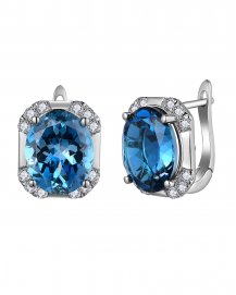 OVAL SHAPE LONDON BLUE TOPAZ DIAMOND EARRINGS (TE1967)