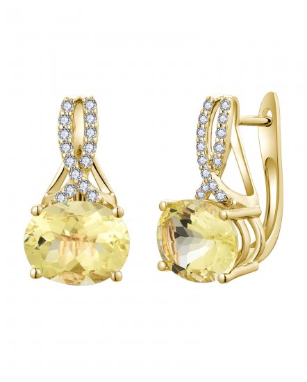 OVAL SHAPE LEMON QUARTZ DIAMOND EARRINGS (TE1983)