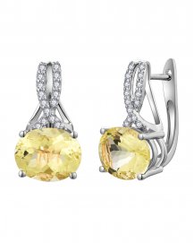 OVAL SHAPE LEMON QUARTZ DIAMOND EARRINGS (TE1983)