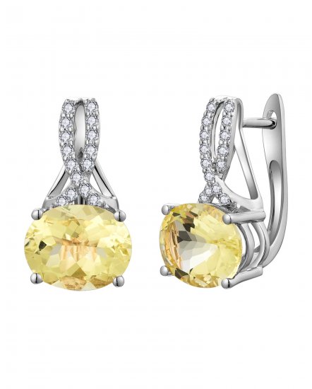 OVAL SHAPE LEMON QUARTZ DIAMOND EARRINGS (TE1983)