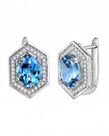 OVAL SHAPE LONDON BLUE TOPAZ DIAMOND EARRINGS (TE2002)