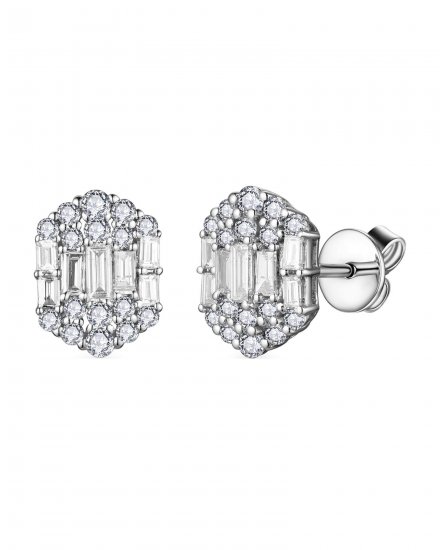 HEXAGON STYLE BAGUETTE DIAMOND STUDS (TE2013)