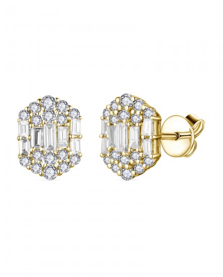 HEXAGON STYLE BAGUETTE DIAMOND STUDS (TE2013)