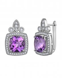 CUSHION AMETHYST DIAMOND EARRINGS (TE2015)