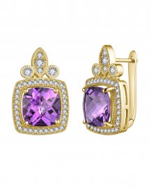 CUSHION AMETHYST DIAMOND EARRINGS (TE2015)