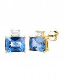 EMERALD CUT LONDON BLUE TOPAZ DIAMOND STUDS (TE2028)