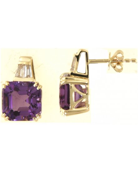 EMERALD CUT AMETHYST DIAMOND STUDS (TE2046)