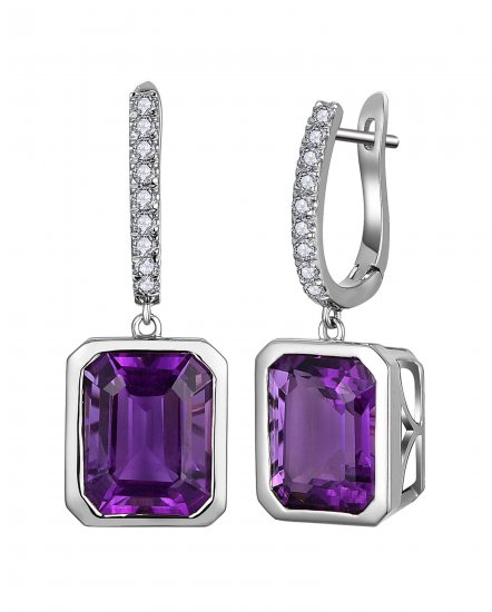 EMERALD CUT AMETHYST DIAMOND DANGLING (TE2050)