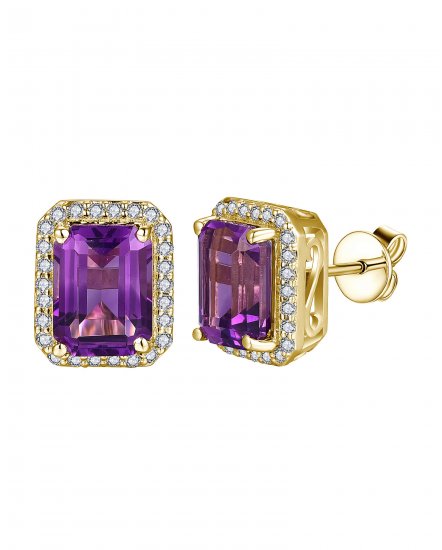 EMERALD CUT AMETHYST DIAMOND STUDS (TE2051)